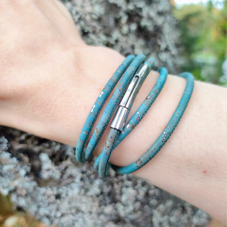 Korkový náramok Vegan Natural Turquoise so vzorom Vege Vege